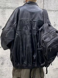Motorcycle PU Leather Jacket Men's Oversize Casual American Retro Overcoat Unisex Punk Streetwear Cool Bomber Jacket aidase-shop
