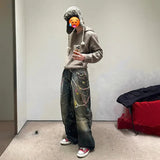 AIDASE  -  American High Street 3D Digital Print Candy Chain Weathered Knife Straight Leg Casual Jeans for Men And Women aidase-shop