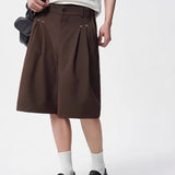 AIDASE  -  Men's Vintage Pleated Wide Leg Suit Shorts, High Waist Casual Knee Length Shorts aidase-shop
