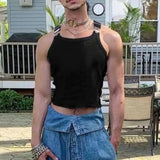 AIDASE  -  Summer New Men's Tide Dark Elastic Sling Tank Tops Sleeveless T-shirt Fashion Streetwear Style Sports Knitted Vest