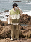 Aidase Sweater Vest Men Fashion All-match Youthful Autumn V-neck Patchwork Popular Unisex Sleeveless Japanese Style Vitality Streetwear