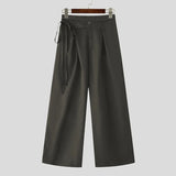 AIDASE  -  Men Pants Solid Color Button Joggers Loose Casual Wide Leg Trousers Men Streetwear 2025 Pleated Fashion Long Pants S-5XL aidase-shop