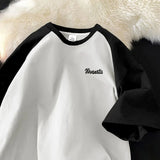 25.06Aidase Summer Patchwork Men and Women Personalized Letter Print Short Sleeved American Loose Trend Simple Casual T-shirt Top Harajuku aidase-shop