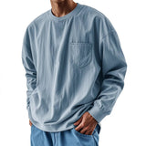 AIDASE  -  Spring Autumn Round Neck T-Shirts Men Solid Long Sleeve Casual Tshirt Male Loose Pocket Fashion Tees Streetwear Sports Tops Man aidase-shop