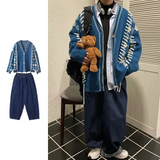 =Aidase Loose Knitted Sweater Set Men Women Vintage Patchwork Sweater Cardigan +High Street Wide Legs Loose Lantern Jeans Two-piece Sets aidase-shop