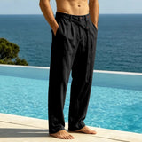 AIDASE  -  Men Casual Linen Wide Leg Pants Cross Waist Design Loose Long Trousers Summer Breathable Beach Vacation Streetwear aidase-shop
