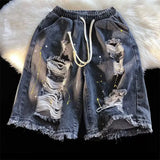 AIDASE  -  Men's New Style Loose Street Hip-hop Paint Point Five-point Ripped Denim Shorts aidase-shop