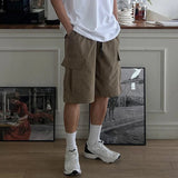 AIDASE  -  Korean Style Men's Cargo Shorts Solid Color Side Pocket Drawstring Straight Leg Elastic Waist Loose Male Bottom New