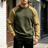 AIDASE  -  Men's Casual Loose Color Patch Shoulder Sleeved Pullover Trendy Round Neck Men's Clothing Tan Sweatshirt Men aidase-shop