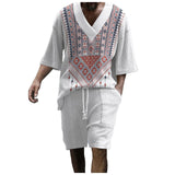AIDASE  -  Big And Tall Men Suits Mens 3d Printed Shorts Short Sleeve Loose V Neck Shirt Tuxedo For Young Men спортивный костюм мужской aidase-shop