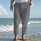 AIDASE  -  Vacation Beach Stylish Casual Pants Mens  Spring Summer Leisure Loose Straight Linen Trousers Men Fashion Solid Color Pants aidase-shop