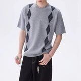 AIDASE  -  Men's Fashion Graphic Print Knit T Shirts Spring Summer Casual O Neck Short Sleeve T-shirt Vintage Mens Knitting Pullover aidase-shop