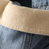 AIDASE  -  Hong Kong Style Retro Early Spring Design Contrasting Corduroy Lapel Short Denim Jacket Women Korean Elegant Tops Preppy Coat aidase-shop