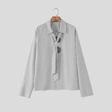 AIDASE  -  Men Shirt Striped Flower Decoration Lapel Long Sleeve Men Clothing With Tie Streetwear Fashion Casual Tops Male Shirts aidase-shop