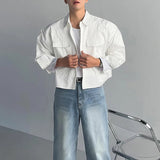 AIDASE  -  Men Shirt Solid Color Lapel Long Sleeve Pockets Casual Men Clothing Streetwear Loose Korean Style Fashion Male Tops aidase-shop