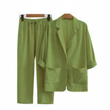 AIDASE  -  Women's Autumn Cotton Linen Suit Set Loose Casual Commuting Outfit Pocket Pants & Jacket Set Breathable Office Daily aidase-shop