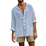 AIDASE  -  Loose Regular Cuff Formal Dress Men'S Shirt Mens Cotton Button Long Sleeve Summer Beach Casual Chablis Shirt Chemises Hommes aidase-shop