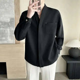 AIDASE  -  Spring New Style Collarless Thick Long Sleeved Shirt Solid Color Single Breast Korea Fashion Male Tops aidase-shop