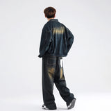 Aidase American Retro Vintage Denim Lapel Jacket Men's Hight Street Drape Wide Leg Jeans Hip Hop Trousers Suit/single Piece aidase-shop