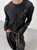 AIDASE  -  Spring Fall Casual Men's Slim Long Sleeve Jumpers Vintage Knitting Hollow Out T-shirts Men Fashion O Neck Knitted Ripped Tees aidase-shop