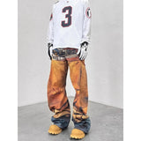 AIDASE  -  American High Street Trendy Brand 3D Digital Printing Multi-Waist Fake Hole Yellow Jeans Men Loose Straight Casual Pants aidase-shop