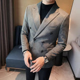 Aidase Autumn Winter Suede Blazers Men Double-breasted Buttons Casual Business Suit Jacket Streetwear Social Blazer Masculino aidase-shop