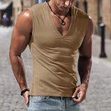 AIDASE  -  Summer Men's Solid Color V-Neck Tank Tops Casual Breathable Sleeveless T-Shirt Men Fitness Sports Vest Male Outdoor Jogging Tops aidase-shop