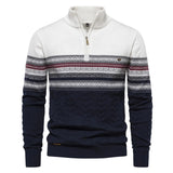 AIDASE  -  European New Fashion Men Color-coded Striped Stand Collar Half Zipper Long Sleeve Casual Trendy Simple Knitted Sweater Pullovers aidase-shop
