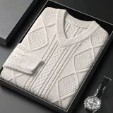 Aidase New Autumn and Winter High-end Pullover Chicken Heart Neck Jacquard Long Sleeved Casual Loose and Thickened Men's Sweater aidase-shop