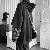 32.85 Aidase Fake Two Piece Plaid Patchwork Black White Oversize Harajuku Korean Fashion Casual Hoodie Long Sleeve Autumn Men Sweatshirt aidase-shop