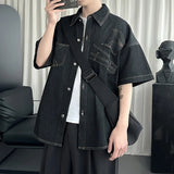 AIDASE  -  Men's Denim Short Sleeve Shirt Inverted Pocket Decoration Short Sleeve Single-breasted Male Shirts Fashion Menswear 21E6523 aidase-shop