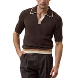 AIDASE  -  Outdoor Casual Mens Slim Knit Polo Shirts Summer Stylish Striped Patchwork Knitting Polo Shirt Men Short Sleeve Polo Neck Tops aidase-shop