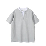 AIDASE  -  Korean Fashion Fake Two Design V-neck Men's Short Sleeved T-Shirts aidase-shop