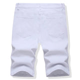 AIDASE  -  Men Summer Denim Shorts Holes Ripped Cotton Jeans Y2K Pure Color Knee Length Slim Straight Stretch Breeches White Red Green aidase-shop