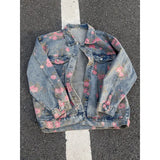 Aidase 2025 New Rose Print Denim Jackets for Men Women Vintage Jeans Coats Gothic Oversized Male's Casual Clothes