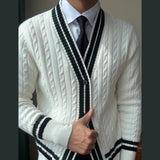 Aidase Luxury British Fashion Trend Knitted Cardigan Sweater Jacket Men Striped Contrast Printing Cardigan Men Sweter Herren Pullover aidase-shop