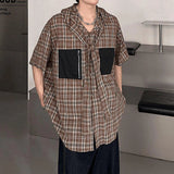 AIDASE  -  Hooded Lace-up Men's Plaid Shirt Pocket Spliced Contrast Color Design Trendy Men Casual Tops Niche Fashion Clothes