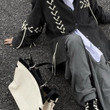 Aidase Unisex Vintage Punk Black Shirt Coat Men Women Spring Autumn Japanese Harajuku Tie Rope Top Versatile High Street Shirt aidase-shop