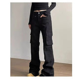 AIDASE  -  Retro White Slim Fit Multi ket Work Trousers Men Women Summer Straight Leg Narrow Version American High Street Vibe Pants aidase-shop