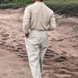 AIDASE  -  Spring Autumn Fashion Men's Polo Shirts Knitted Long Sleeve Button-up Polo Neck Tops Vintage Solid Color Mens Pullover Tops aidase-shop