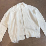 Aidase Mens Autumn Winter Y2k Lazy Style Hollow Ribbed Cardigan Sweater Essential Genderless Trendy Solid Color Zipper Couple Sweater aidase-shop