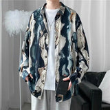 2023 Men's Clothing Turn-down Collar Handsome Long Sleeve Button Spring Summer Thin Man Printing Loose Streetwear Casual Korean Maytrends