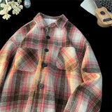 Aidase Japan and Korea Streetwear Long-sleeved Shirt Autumn Oversized Men's Casual Shirts Stylish Color Clash Plaid Shirt aidase-shop