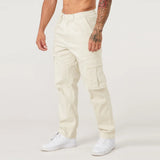 AIDASE  -  Men Khaki Wide Leg Pants Summer Male Button Pocket Loose Straight Cargo Full Trousers aidase-shop