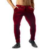 AIDASE  -  Men's Fashion Solid Color Velvet Slim Fit Skinny Pants Stylish Casual Trousers aidase-shop