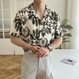 AIDASE  -  Men's Cuban Collar Printed Short Sleeved Shirt Loose Contrast Color Single Breast Korea Fashion Male Tops Loose