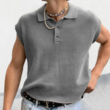 Aidase Fashion Mens Knit Polo Shirt Sleeveless Lapel Button Loose Tee Tops Spring Summer Casual Trend Polos Tshirt Men Clothing