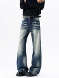 AIDASE  -  American Vintage Waed Distred Men's Jeans Elastic Casual Sle mid Waist Zipper Fly Slim Fit Long Trousers for Men aidase-shop