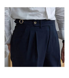 AIDASE  -  Italian Style Naples Shorts Men Summer Seersucker High Waisted Paris Buckle Suit Middle Pants England Business Casual Shorts aidase-shop