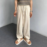 Aidase Mens Cotton Linen Casual Straight Leg Cinch Pants Genderless 2024 New Summer Fashion Simple Youth Thin Solid Color Pants Unisex aidase-shop